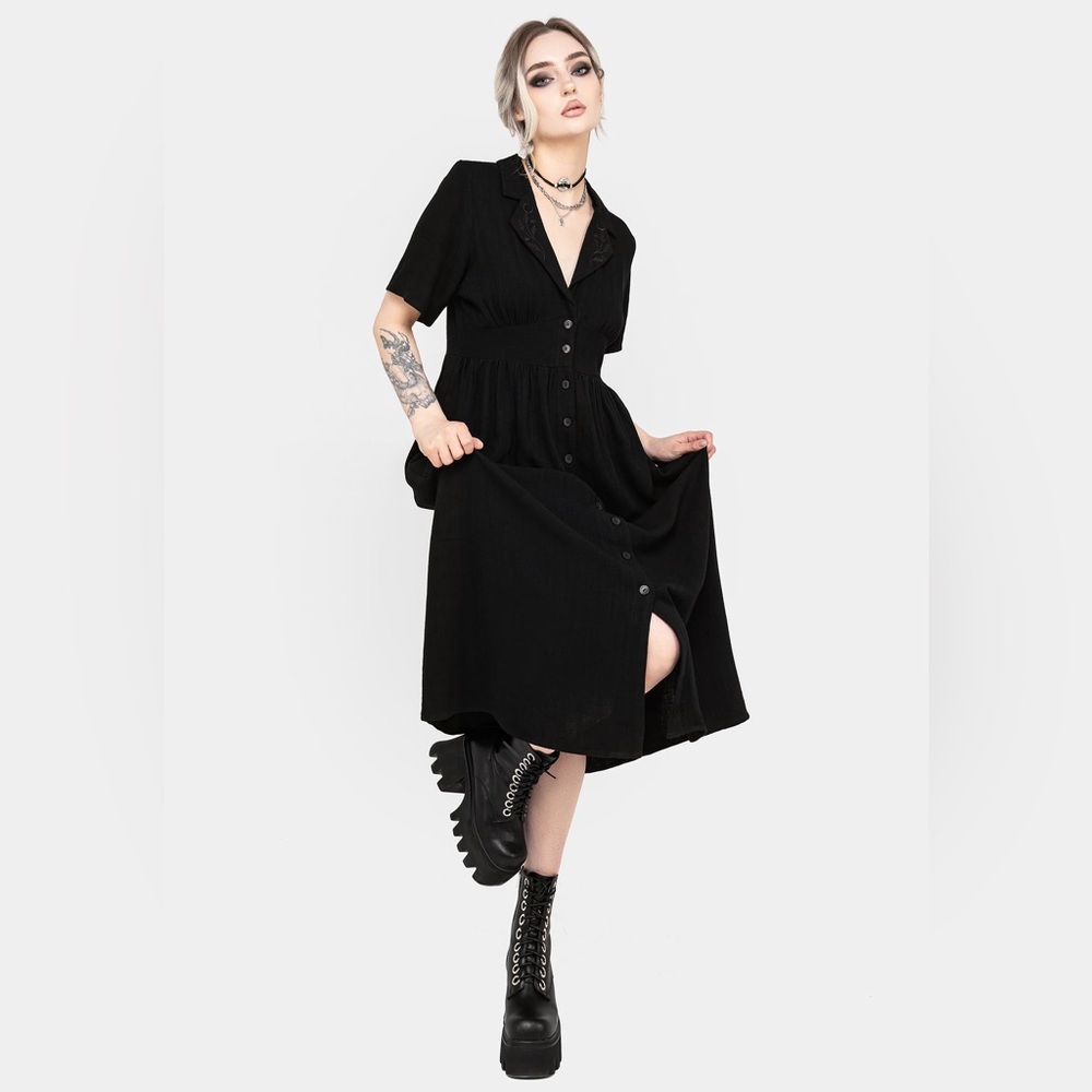 Disturbia Jasmine Embroidered Midi Shirt Dress US 12 / UK 16